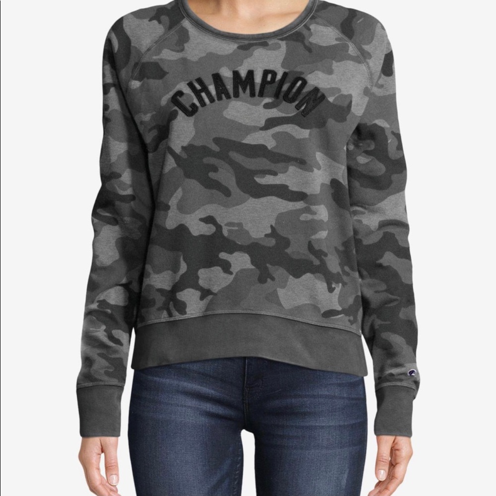 Womens Champion Black Camo Crew Sweatshirt size XS